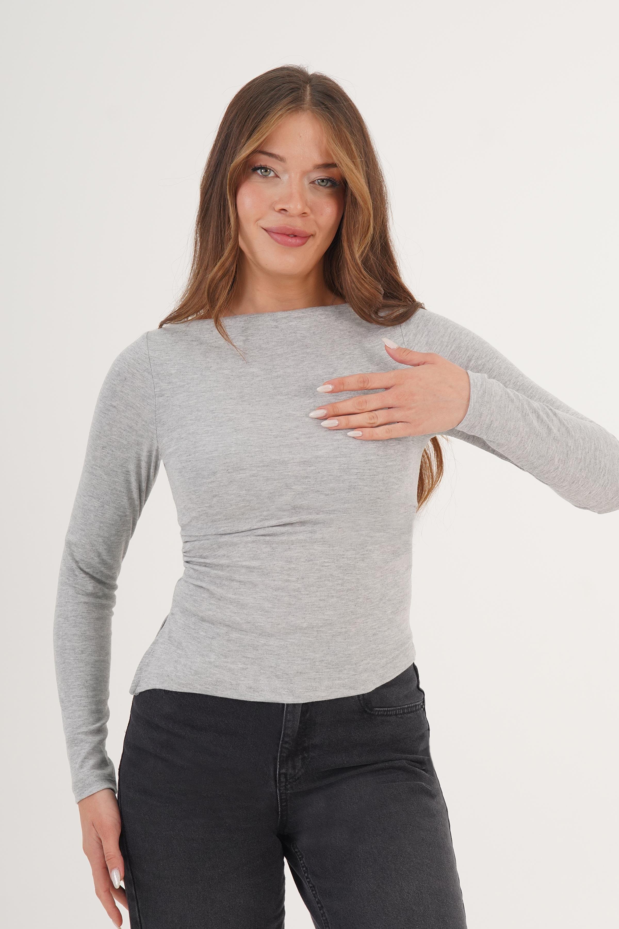 Yandan Yırtmaçlı Uzun Kol Toptan Bluz Stok Kodu 4876- SİYAH - BORDO - BEYAZ - KAHVE - SARI - PEMBE - GRİ