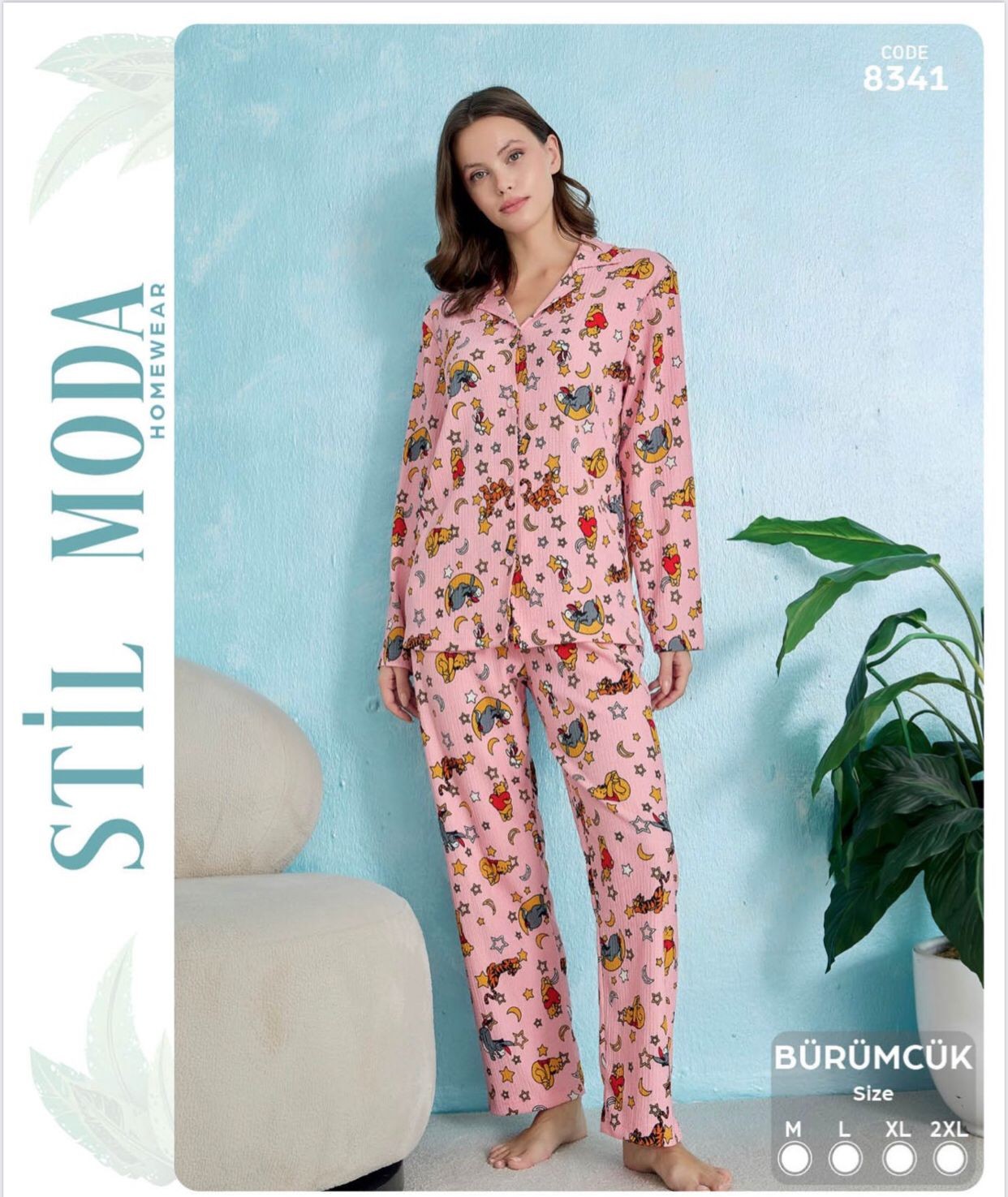 Bürümcük Düğmeli Kadın Pijama Takımı | Stella Pink