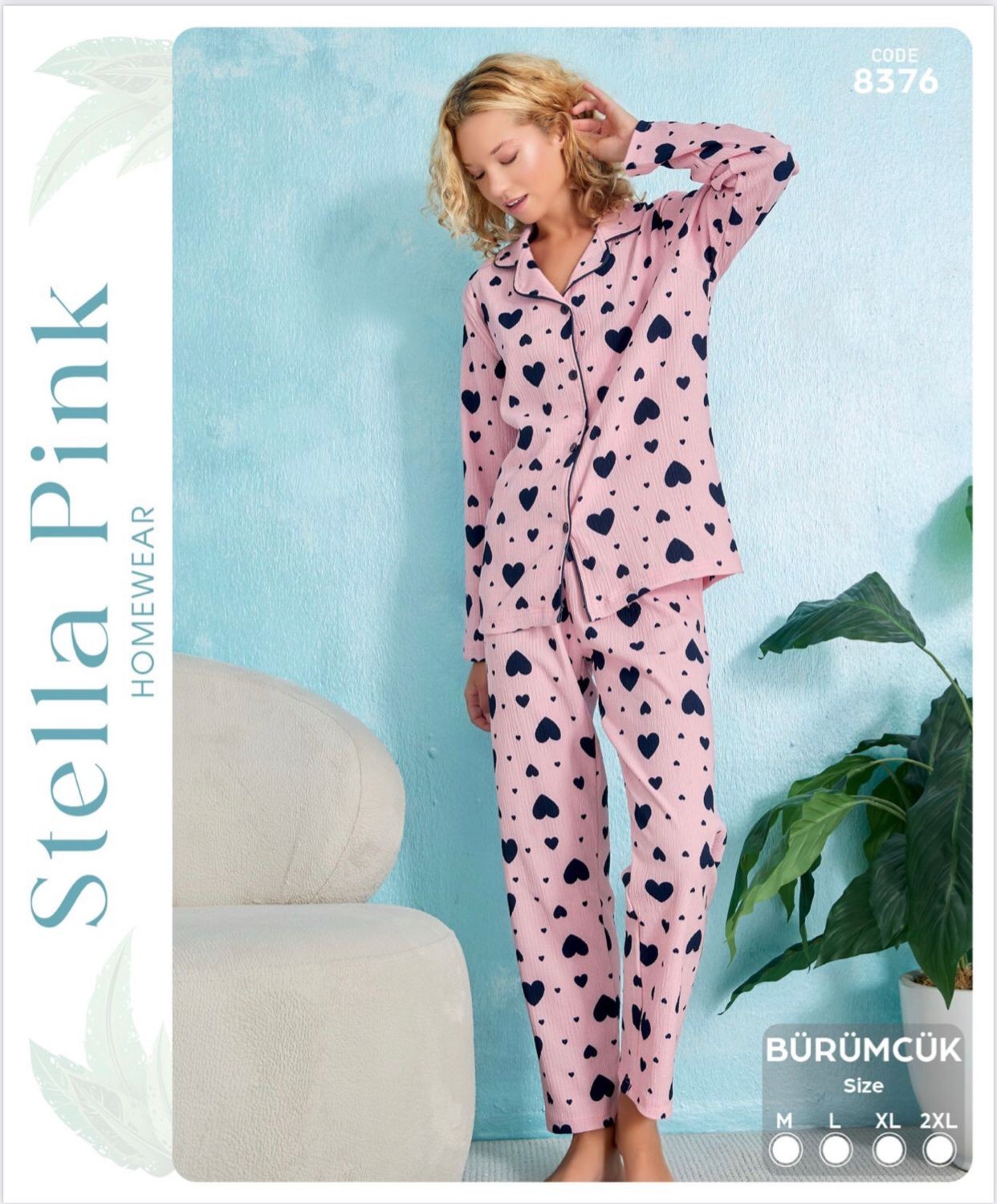 Bürümcük Düğmeli Kadın Pijama Takımı | Stella Pink