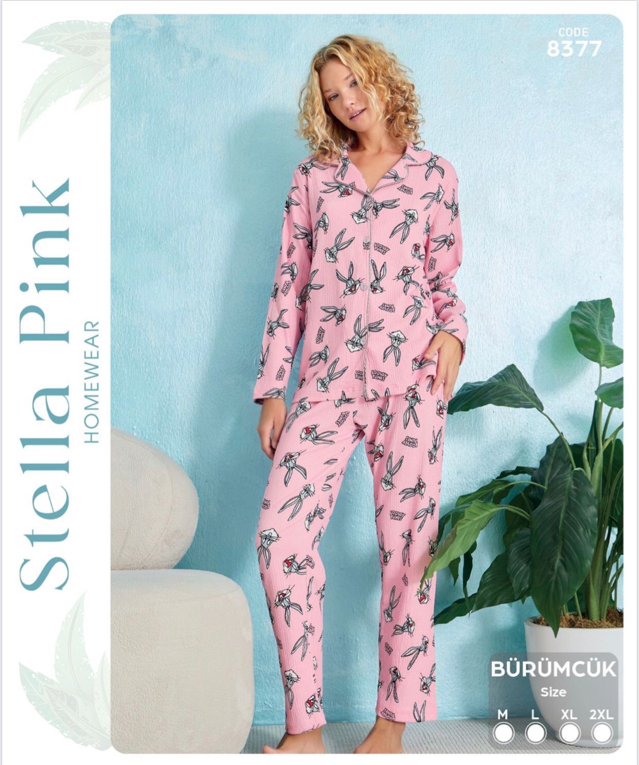 Bürümcük Düğmeli Kadın Pijama Takımı | Stella Pink